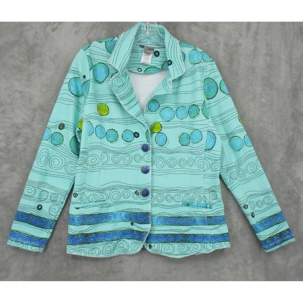Simply Dolcezza Jacket Womens Medium Art to Wear Artsy Button Boho Blue Knit